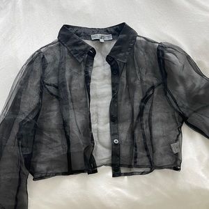 Black crop long sleeve button down